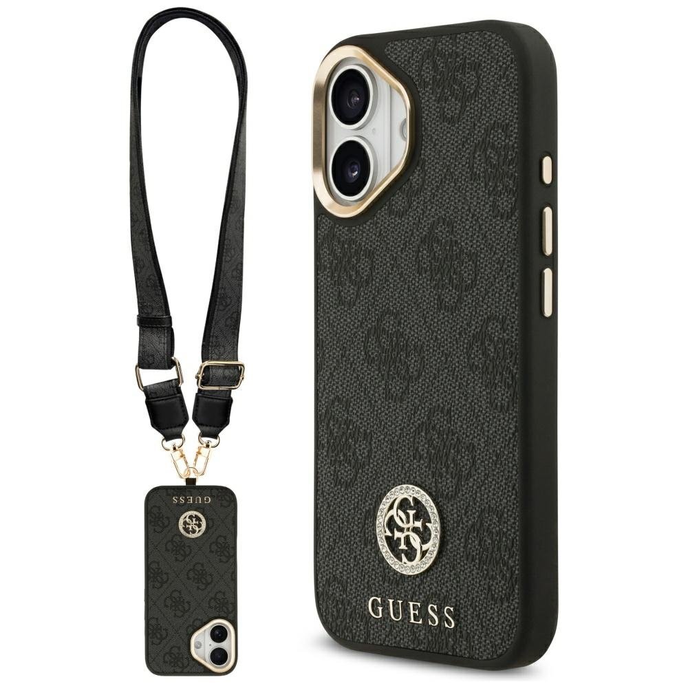 iPhone 17 Guess 4G Strass Logo & Big Strap Metal Buttons MagSafe dėklas – juodas iPhone 17 Guess 4G Strass Logo & Big Strap Metal Buttons MagSafe dėklas – juodas