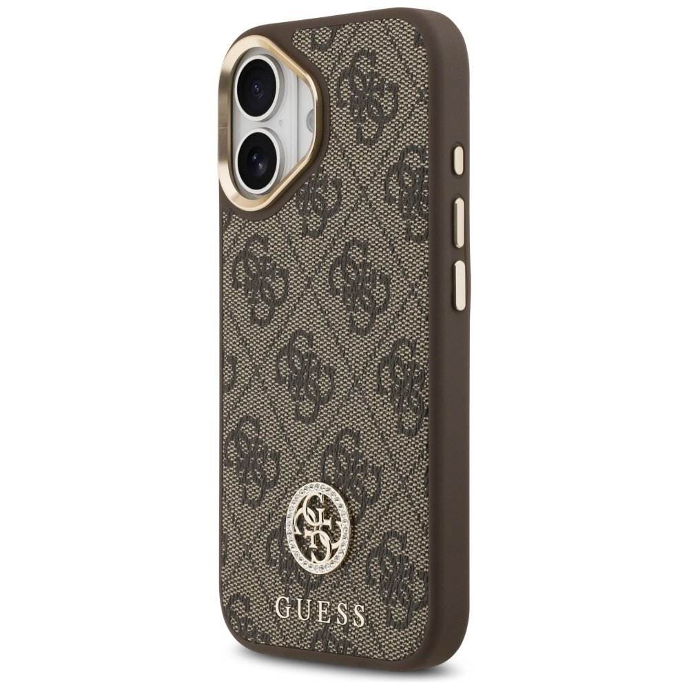 iPhone 17 Guess 4G Strass Logo & Big Strap Metal Buttons MagSafe dėklas – rudas 1