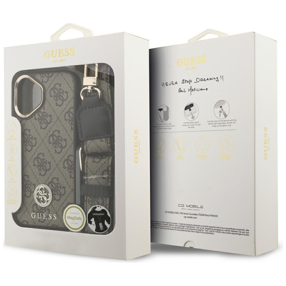iPhone 17 Guess 4G Strass Logo & Big Strap Metal Buttons MagSafe dėklas – rudas 8 iPhone 17 Guess 4G Strass Logo & Big Strap Metal Buttons MagSafe dėklas – rudas 8