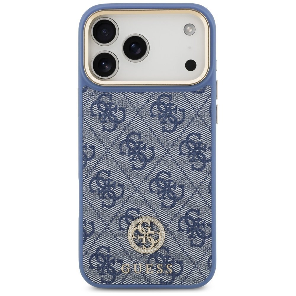 iPhone 17 Pro Max Guess 4G Strass Logo & Big Strap Metal Buttons MagSafe dėklas – mėlynas 2