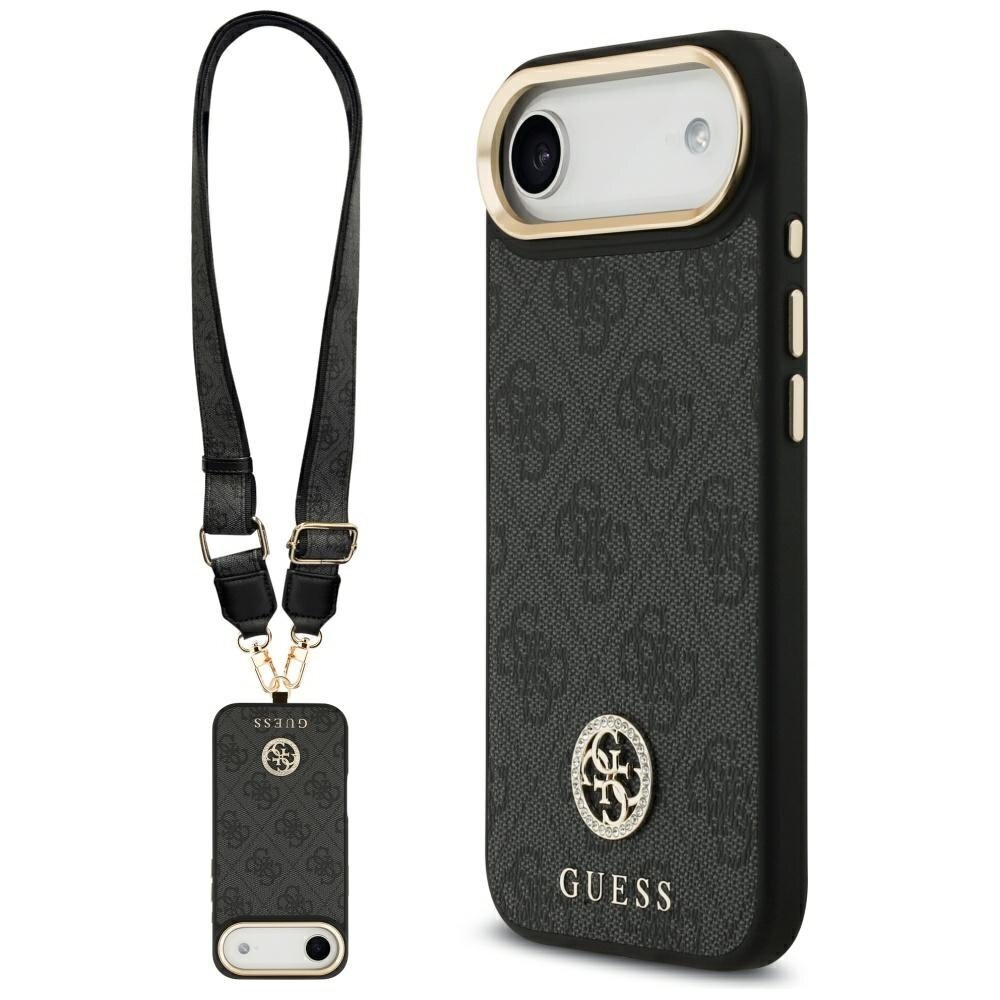 iPhone Air Guess 4G Strass Logo & Big Strap Metal Buttons MagSafe dėklas – juodas iPhone Air Guess 4G Strass Logo & Big Strap Metal Buttons MagSafe dėklas – juodas
