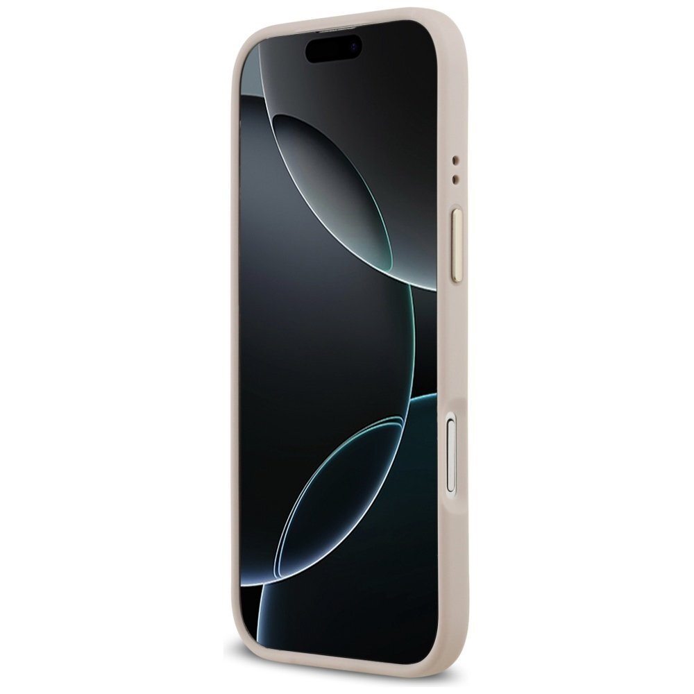 iPhone Air Guess 4G Strass Logo & Big Strap dėklas su metalinėmis sagomis ir MagSafe – rožinis 4