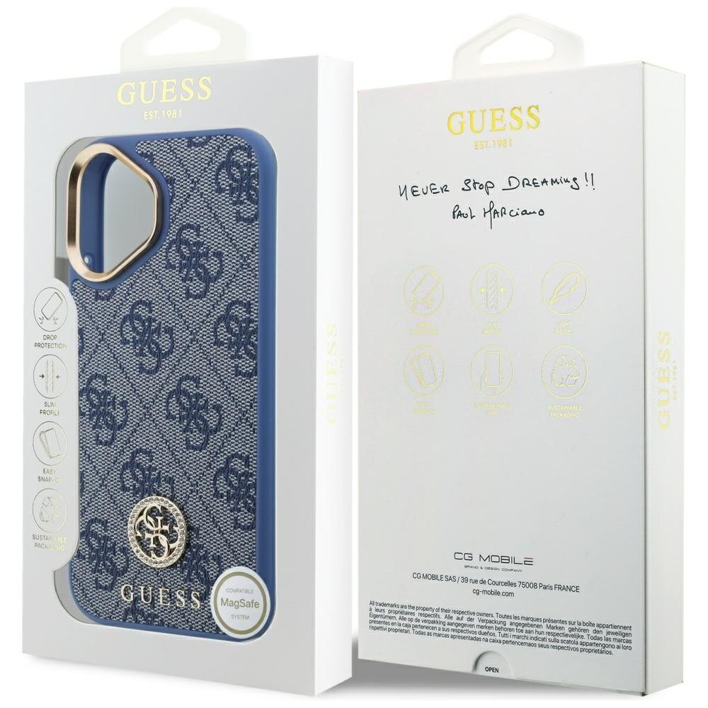 iPhone 17 Guess 4G Strass Logo MagSafe dėklas – mėlynas 7