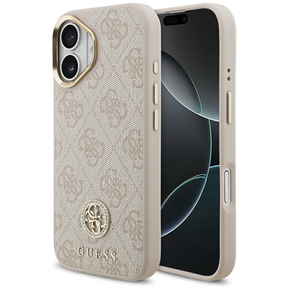 iPhone 17 dėklas Guess 4G Strass Logo, MagSafe – rožinis