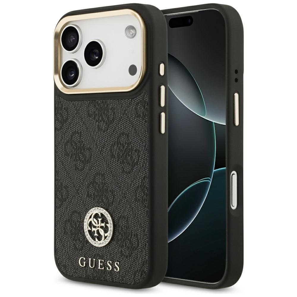 iPhone 17 Pro dėklas Guess 4G Strass Logo su MagSafe – juodas