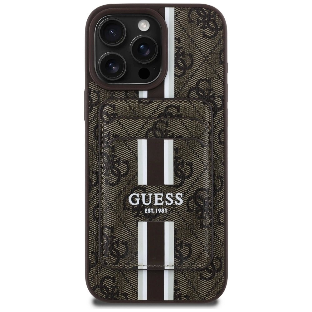 Guess 4G Stripes Dėklas with Magsafe Piniginės tipo skirtas iPhone 16 Pro Max Rudas 1 Guess 4G Stripes Dėklas with Magsafe Piniginės tipo skirtas iPhone 16 Pro Max Rudas 1