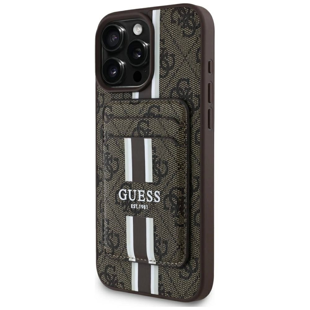 Guess 4G Stripes Dėklas with Magsafe Piniginės tipo skirtas iPhone 16 Pro Max Rudas