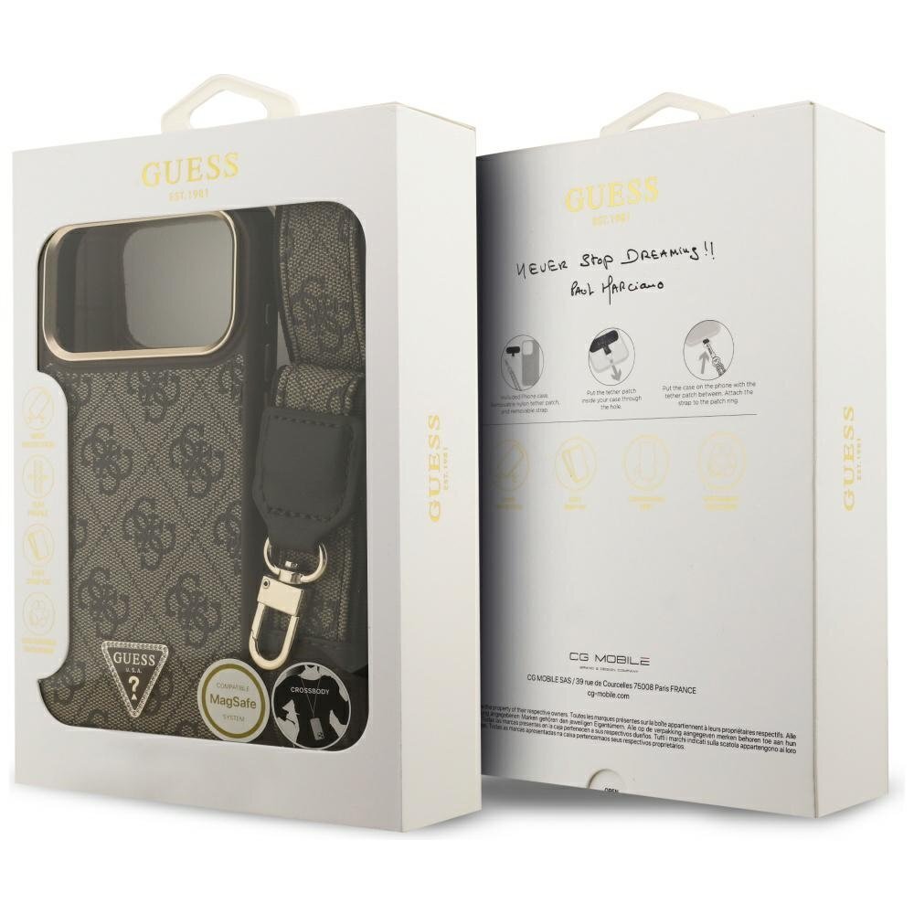 iPhone 17 Pro Max Guess 4G Triangle Logo & Big Strap Metal Buttons MagSafe dėklas – rudas 8