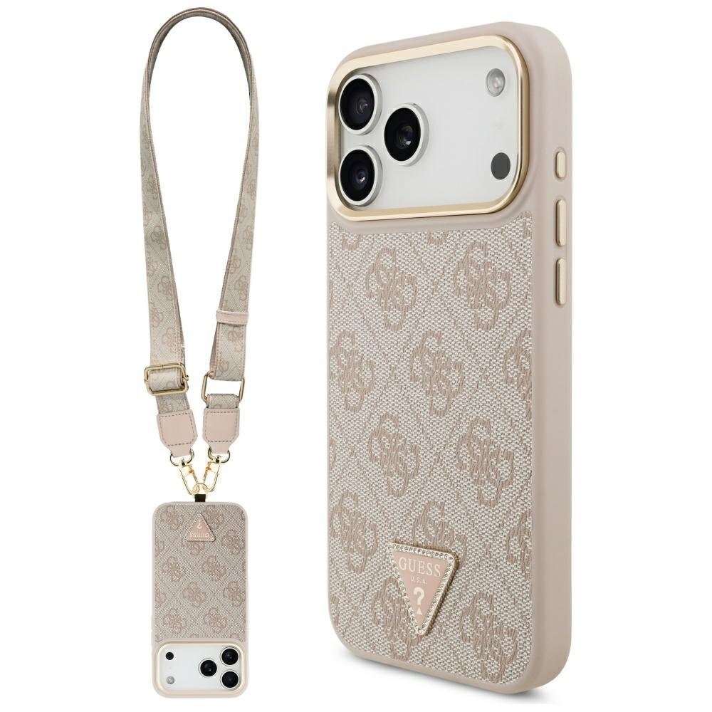 iPhone 17 Pro Max Guess 4G Triangle Logo & Big Strap Metal Buttons MagSafe dėklas – rožinis
