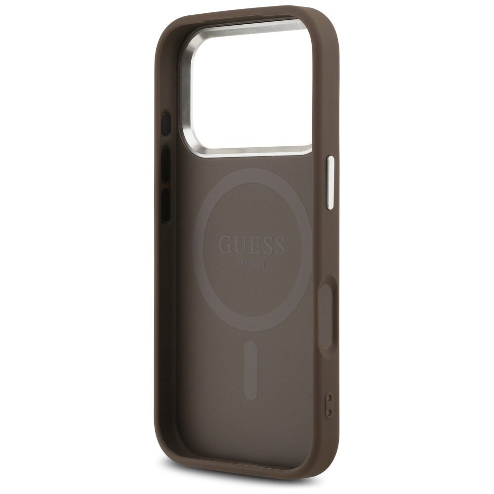 iPhone 17 Pro Guess 4G Triangle Logo MagSafe dėklas – rudas 6
