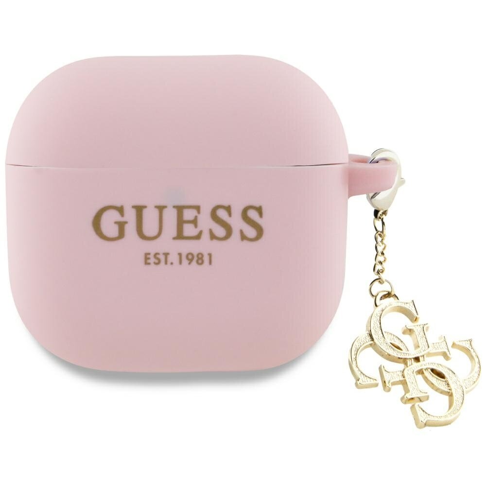 AirPods 4 Guess silikoninis 4G Charm dėklas – rožinis AirPods 4 Guess silikoninis 4G Charm dėklas – rožinis