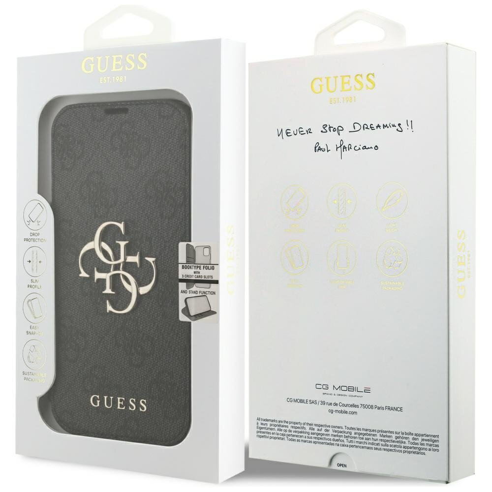 iPhone 17 Pro Guess Book 4G Metal Logo dėklas – juodas 6