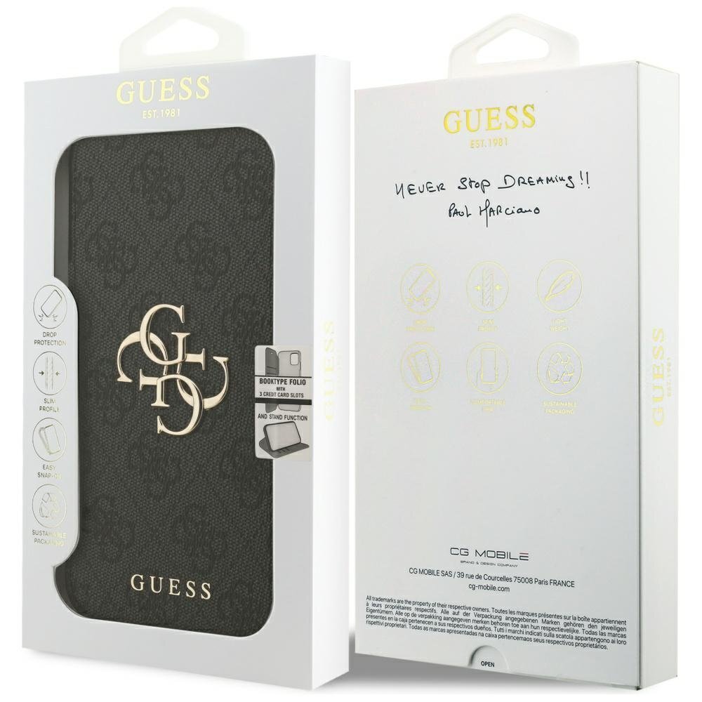 iPhone 17 Pro Max dėklas Guess Book 4G Metal Logo – juodas 6