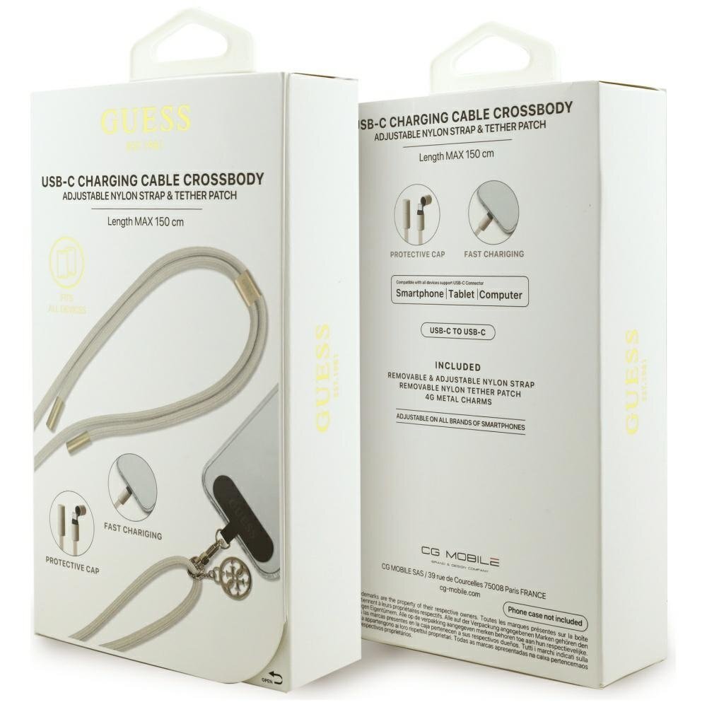 Krovimo kabelis Guess CBDY 4G Charm USB-C / USB-C 150 cm – smėlio spalvos 3
