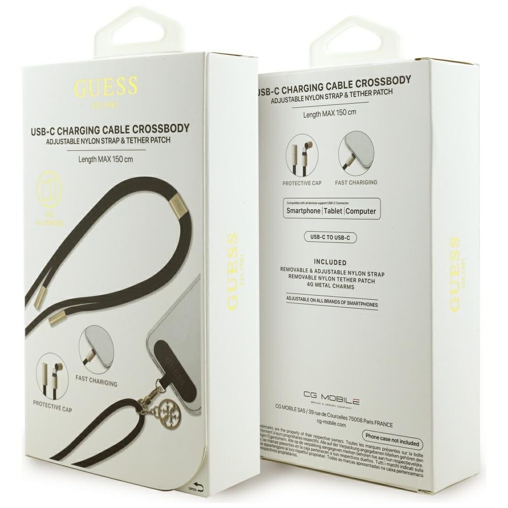 Krovimo kabelis Guess CBDY 4G Charm USB-C / USB-C 150 cm – juodas 3