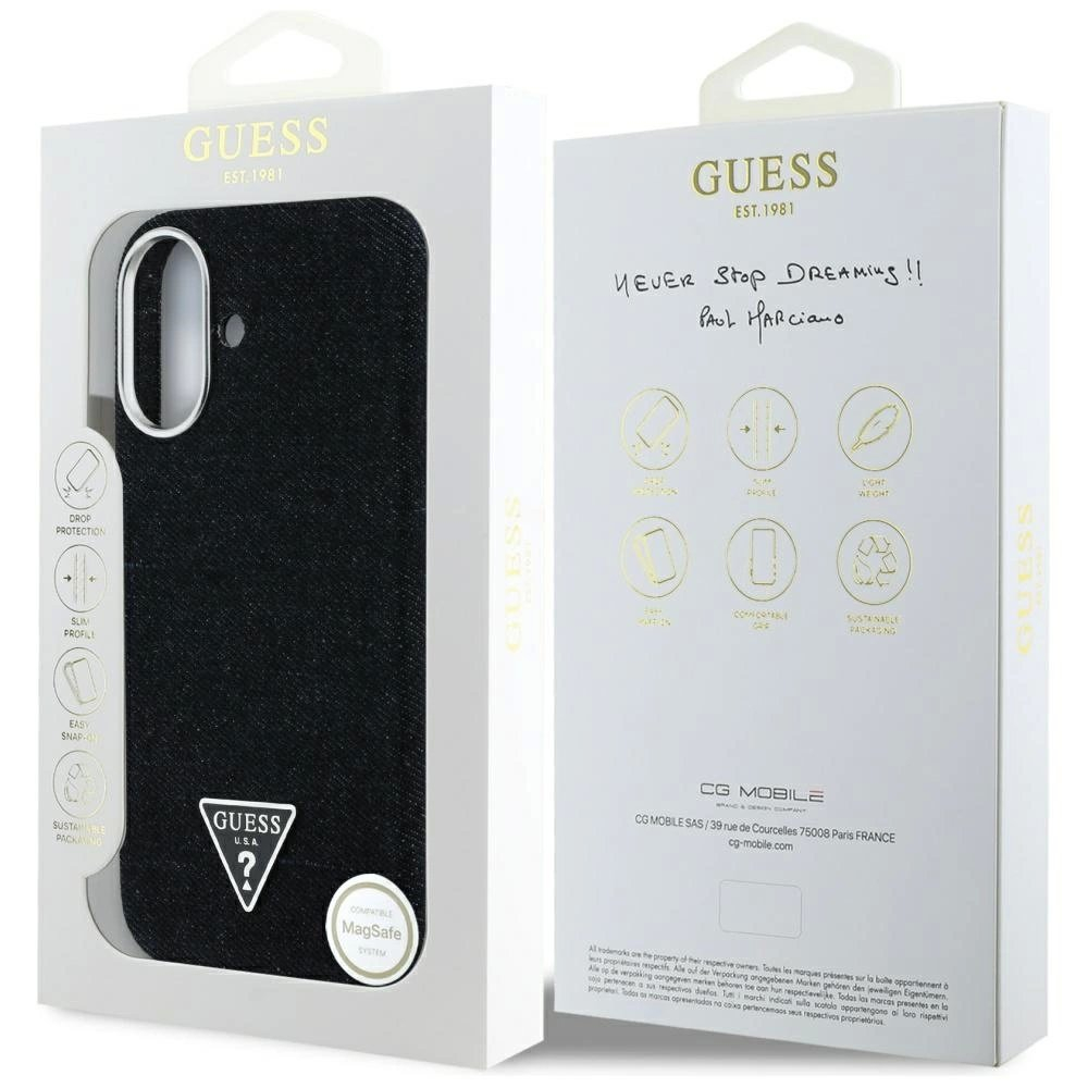 iPhone 16 – Guess Denim Triangle Logo MagSafe dėklas - Juodas 7