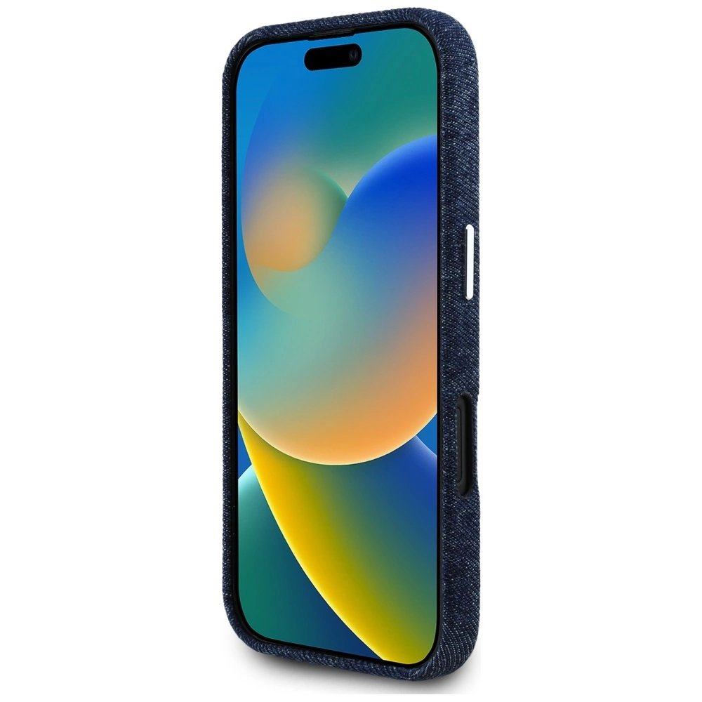 iPhone 16 – Guess Denim Triangle Logo MagSafe dėklas - Mėlynas 4