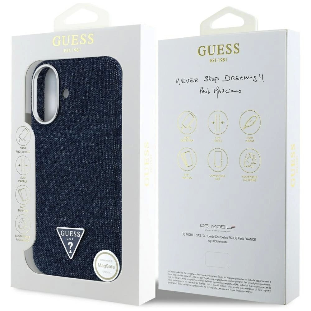 iPhone 16 – Guess Denim Triangle Logo MagSafe dėklas - Mėlynas 7