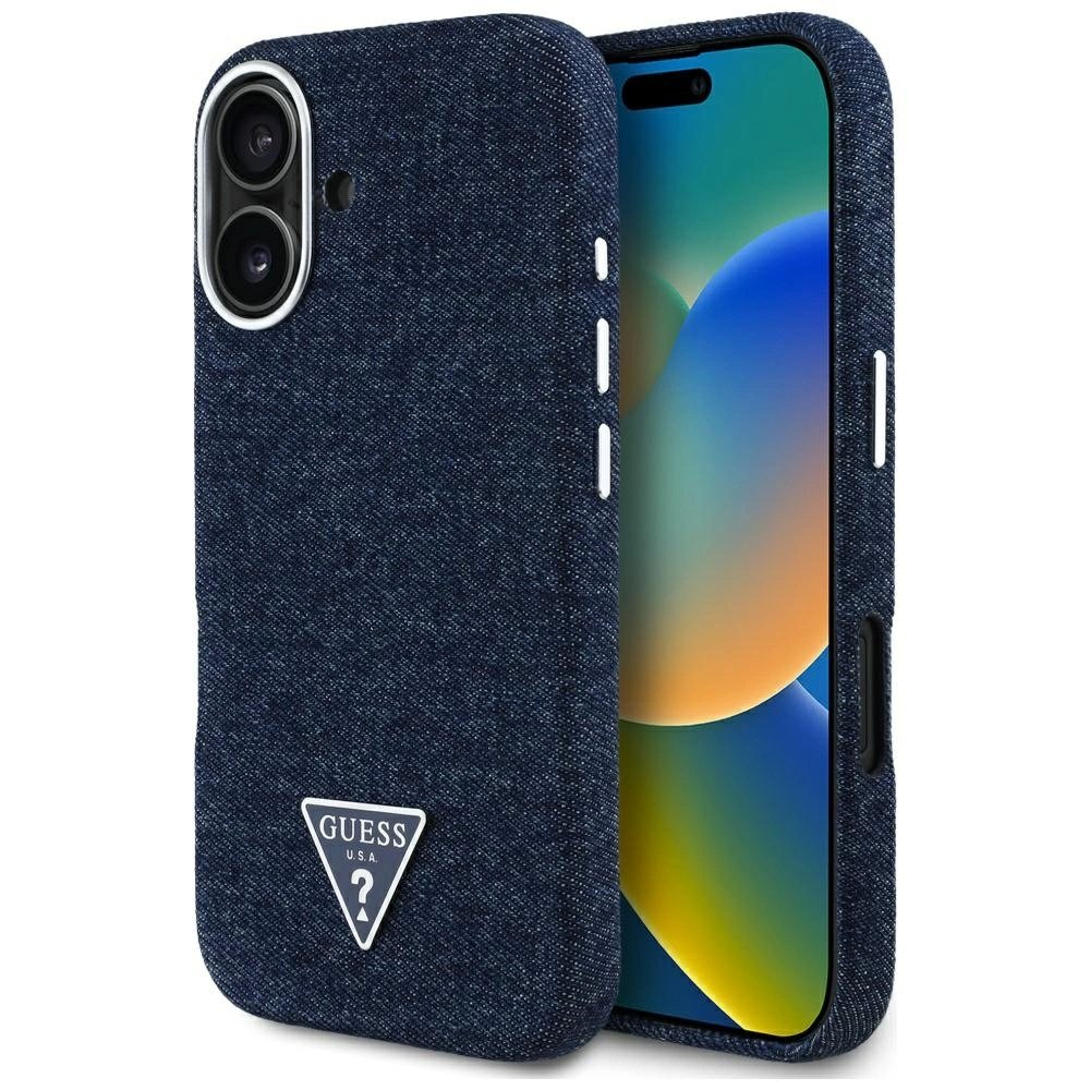 iPhone 16 – Guess Denim Triangle Logo MagSafe dėklas - Mėlynas