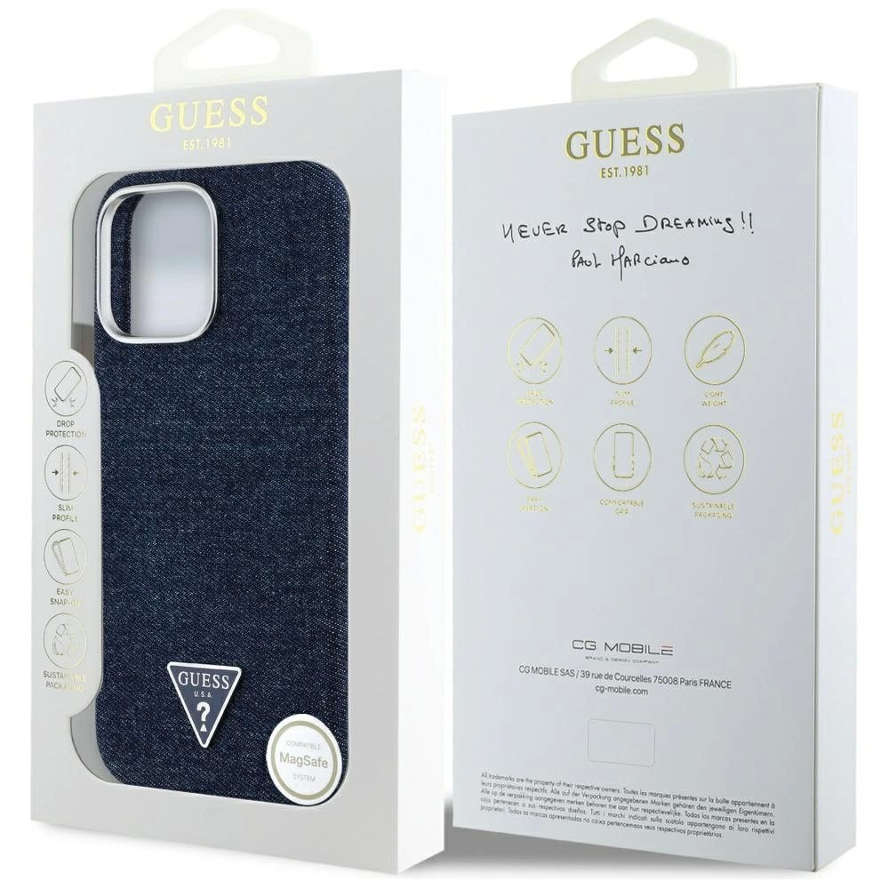 iPhone 16 Pro – Guess Denim Triangle Logo MagSafe dėklas - Mėlynas 7