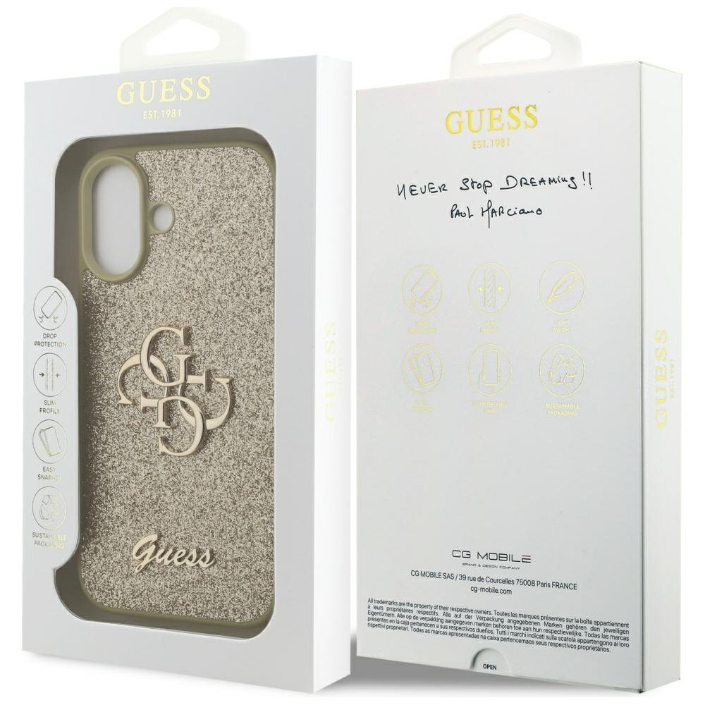 iPhone 17 dėklas Guess Fixed Glitter Big 4G – auksinis 7
