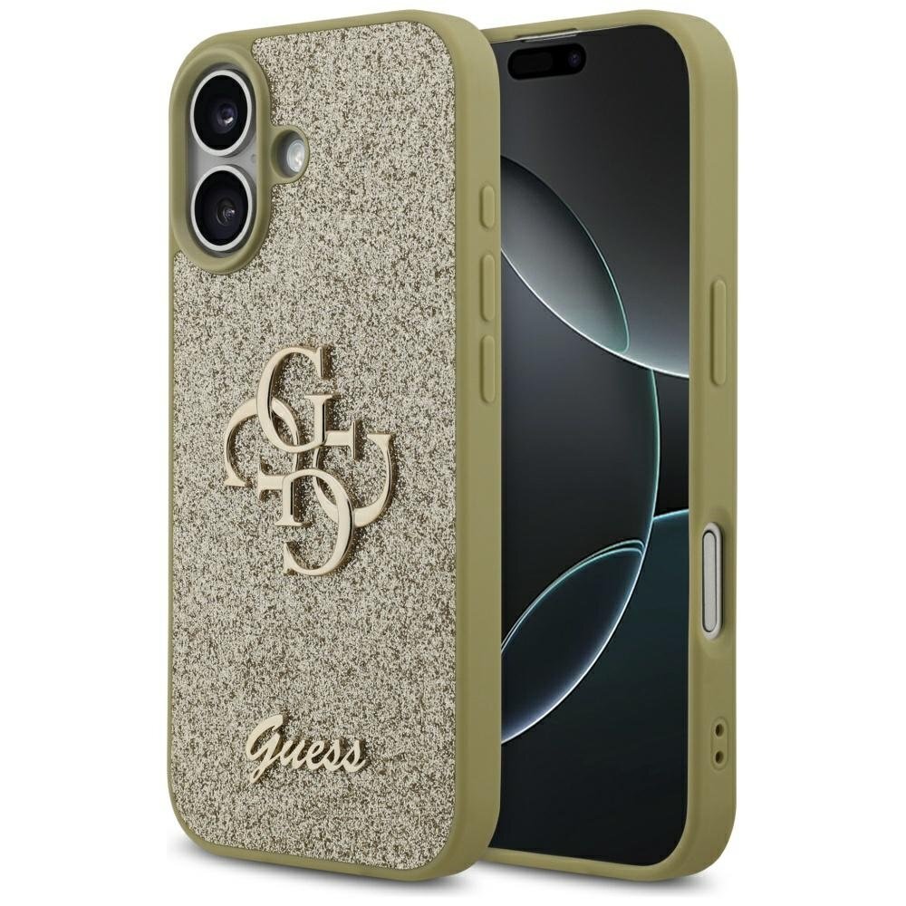 iPhone 17 dėklas Guess Fixed Glitter Big 4G – auksinis