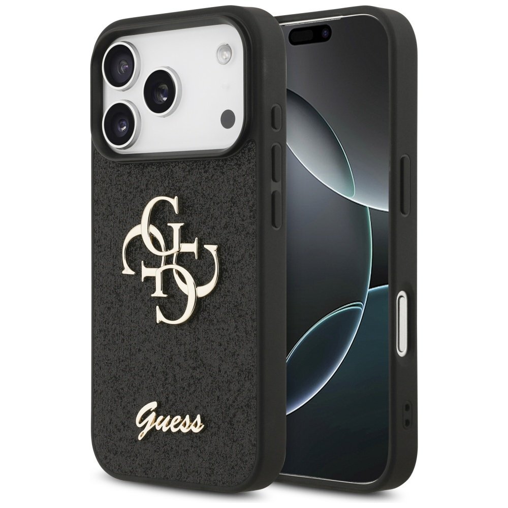 iPhone 17 Pro dėklas Guess Fixed Glitter Big 4G – juodas