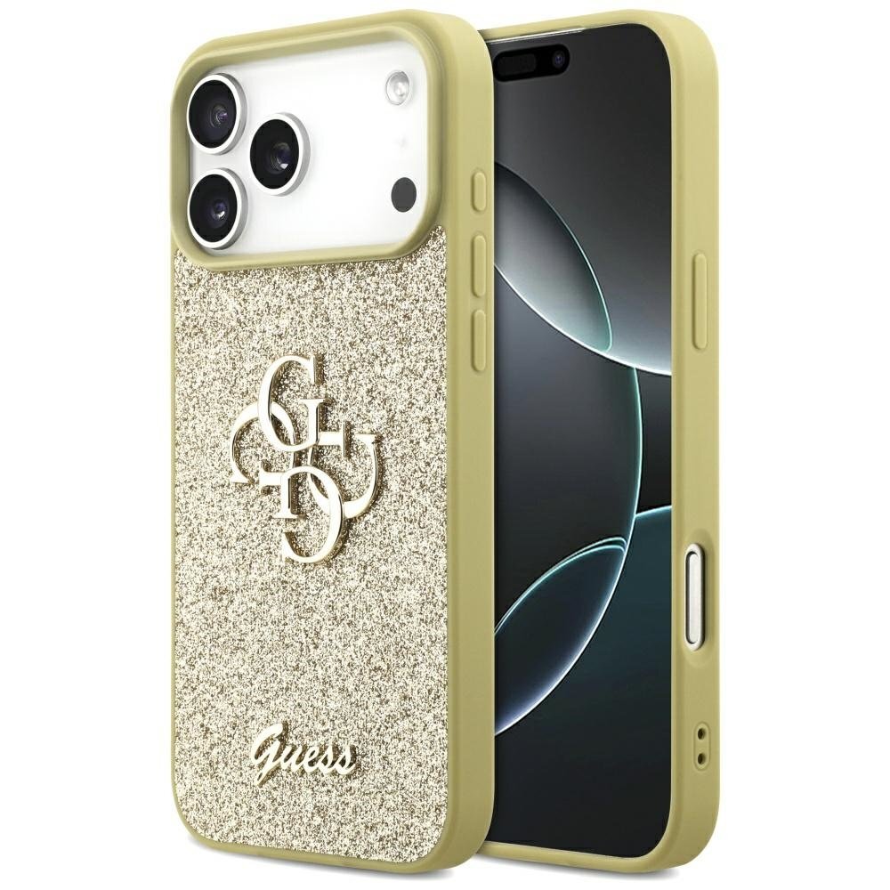 iPhone 17 Pro Max dėklas Guess Fixed Glitter Big 4G – auksinis