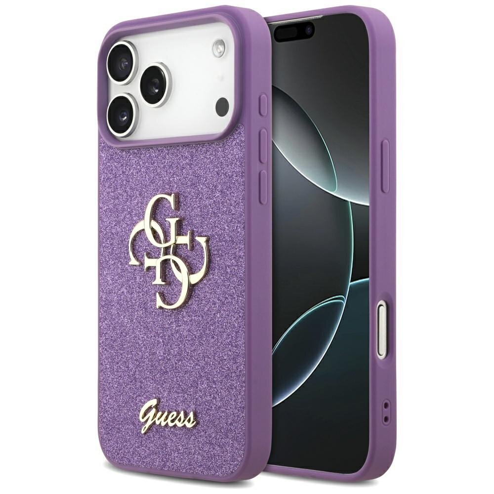 iPhone 17 Pro Max dėklas Guess Fixed Glitter Big 4G – violetinis iPhone 17 Pro Max dėklas Guess Fixed Glitter Big 4G – violetinis