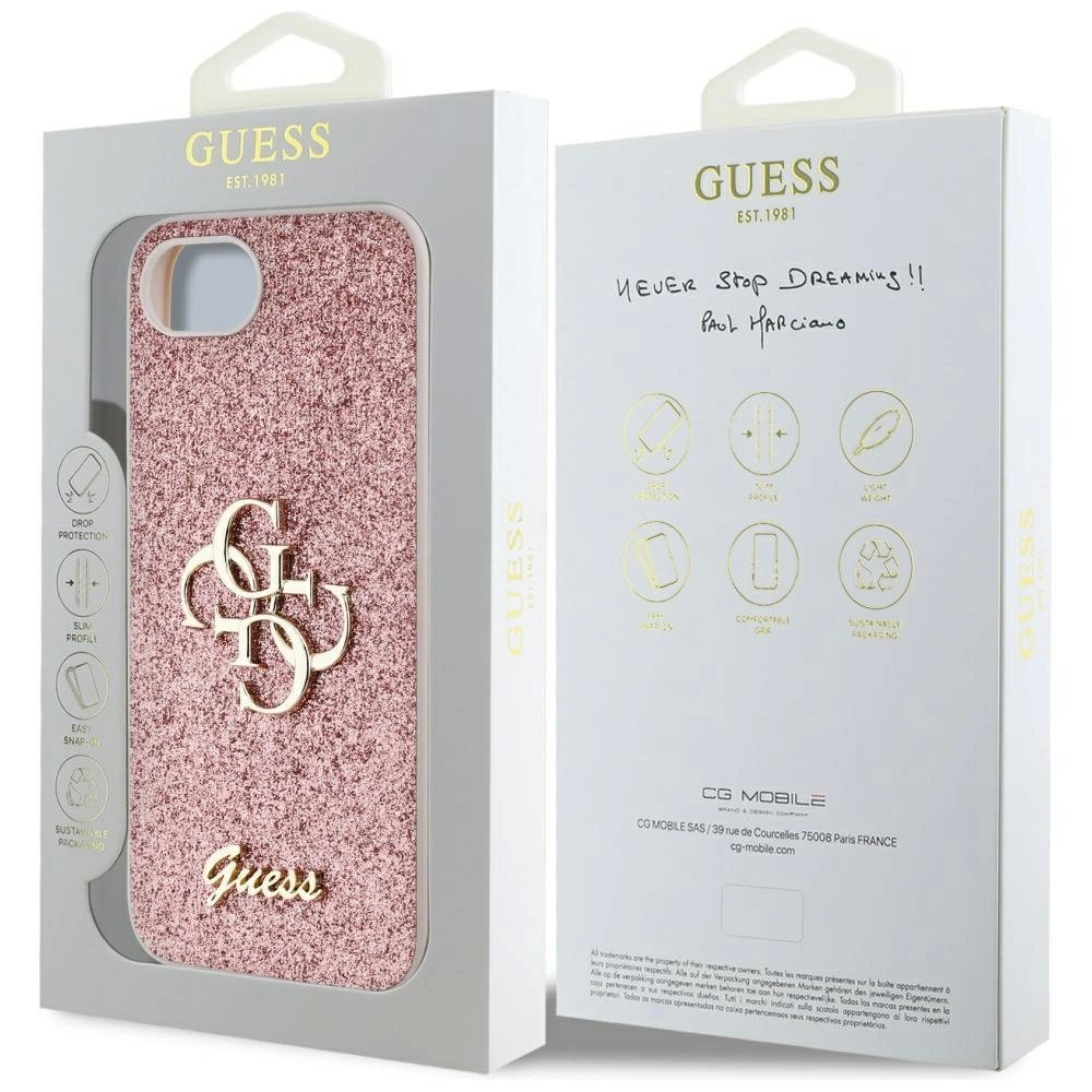 Guess Fixed Glitter Big 4G iPhone 16e Dėklas - Rožinis 7