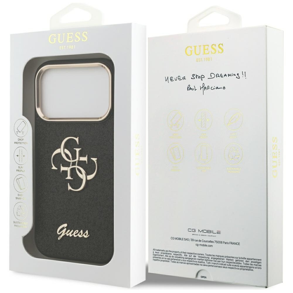 iPhone 17 Pro Guess Fixed Glitter Big 4G Metal Frame dėklas – juodas 7