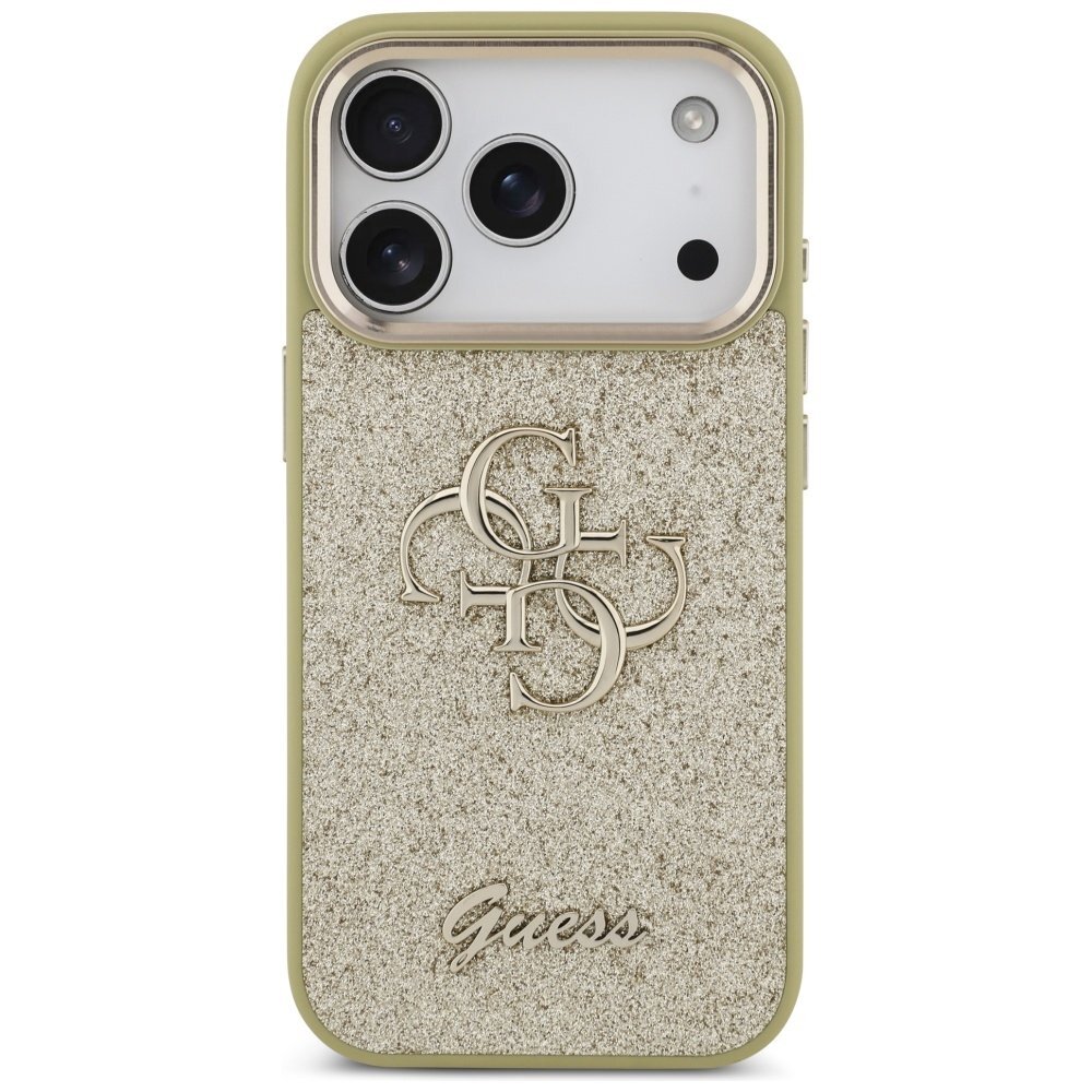 iPhone 17 Pro Guess Fixed Glitter Big 4G Metal Frame dėklas – auksinis 2