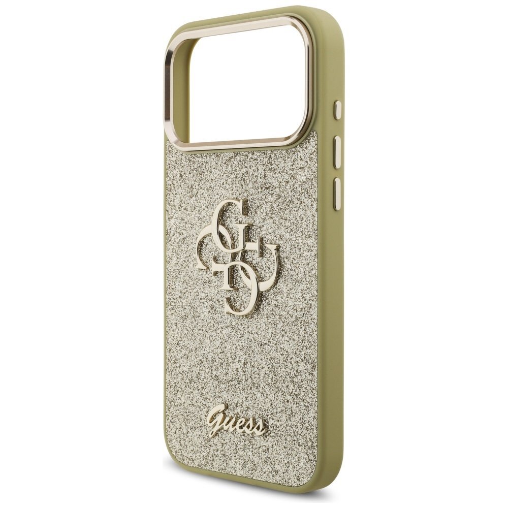 iPhone 17 Pro Max Guess Fixed Glitter Big 4G Metal Frame dėklas – auksinis 5
