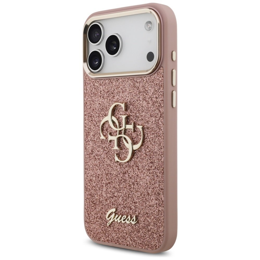 iPhone 17 Pro Max Guess Fixed Glitter Big 4G Metal Frame dėklas – rožinis 1 iPhone 17 Pro Max Guess Fixed Glitter Big 4G Metal Frame dėklas – rožinis 1