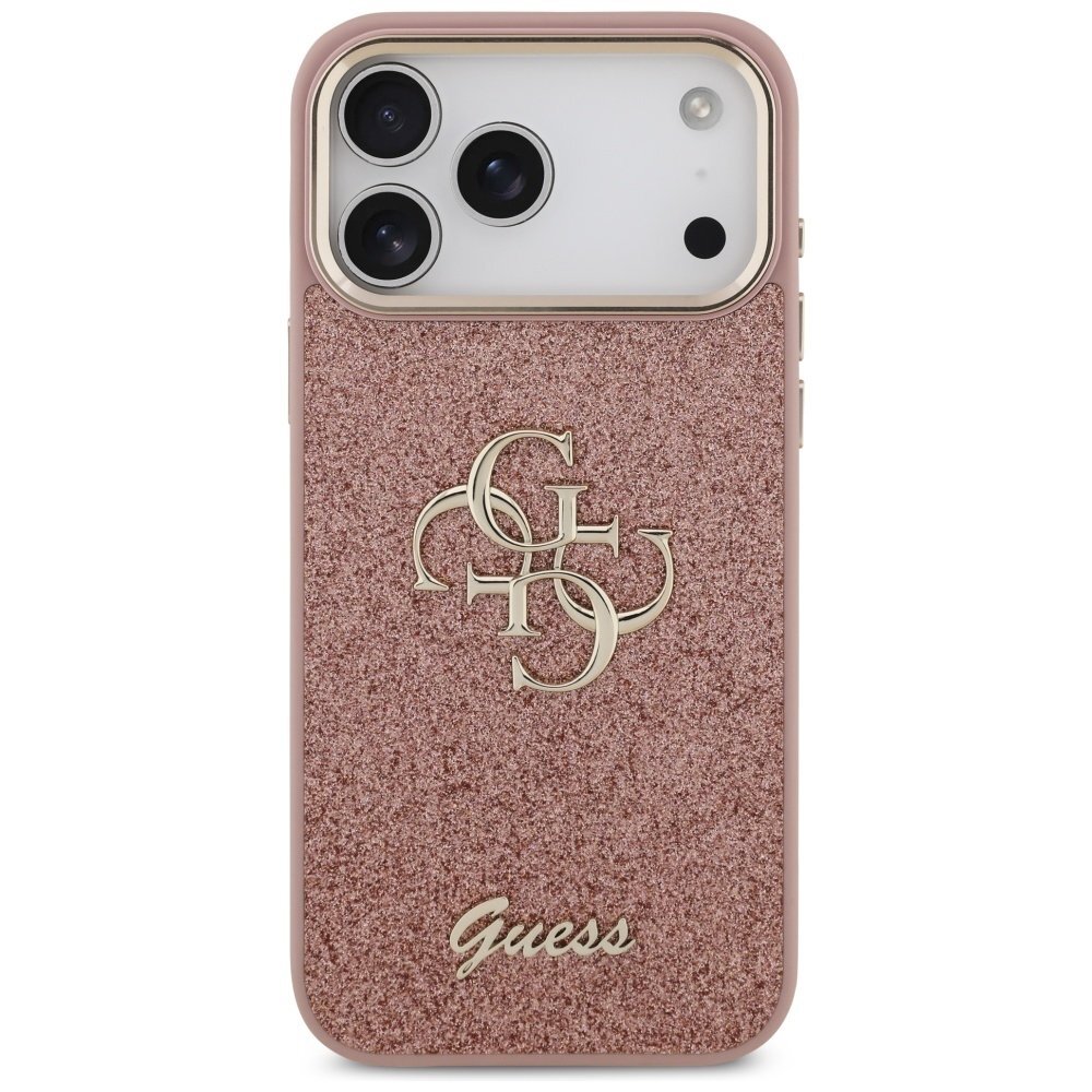 iPhone 17 Pro Max Guess Fixed Glitter Big 4G Metal Frame dėklas – rožinis 2