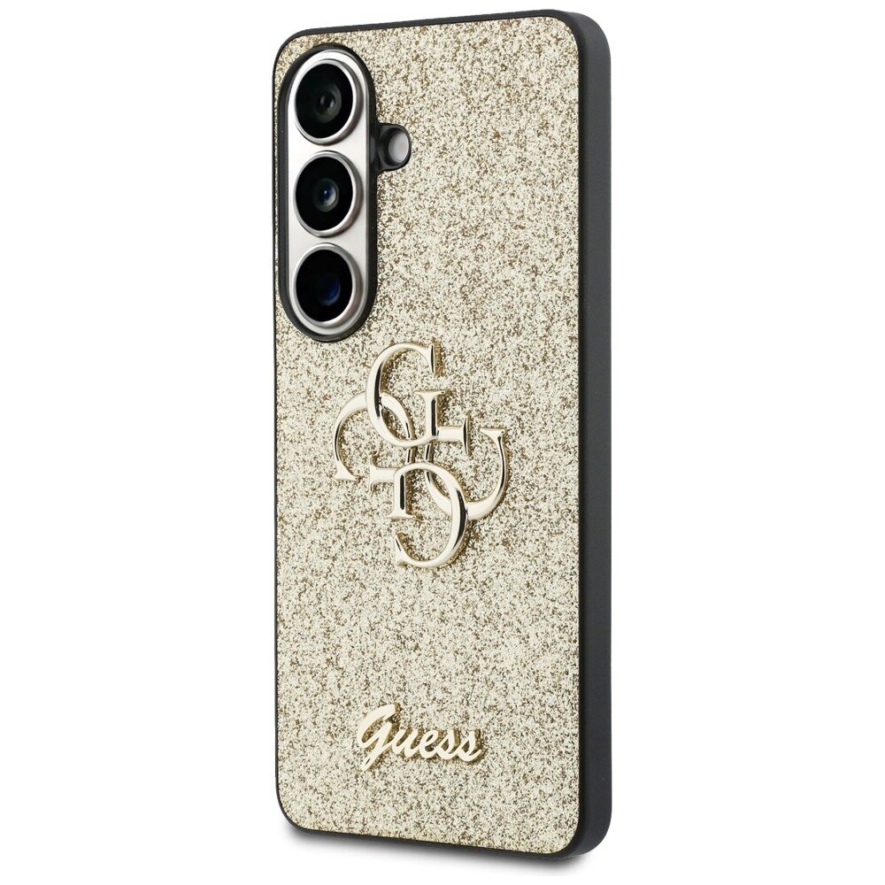 Samsung Galaxy S26 Guess Fixed Glitter Big 4G Metal Logo dėklas – auksinis 1