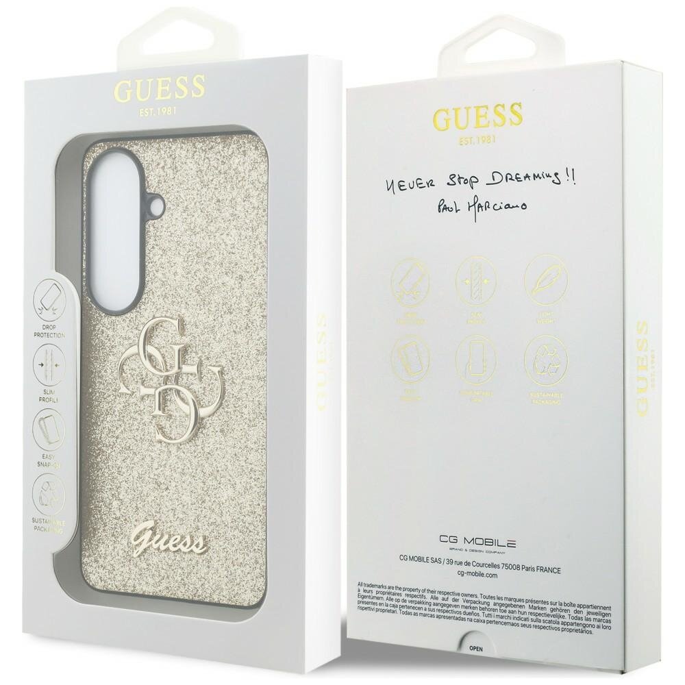 Samsung Galaxy S26 Guess Fixed Glitter Big 4G Metal Logo dėklas – auksinis 7