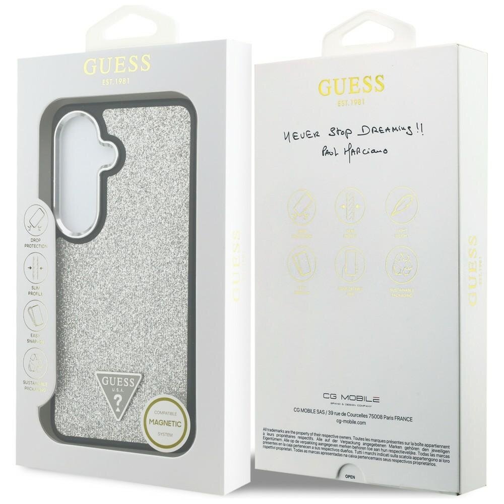 Samsung Galaxy S26+ Guess Fixed Glitter Triangle MagSafe dėklas – sidabrinis 7 Samsung Galaxy S26+ Guess Fixed Glitter Triangle MagSafe dėklas – sidabrinis 7