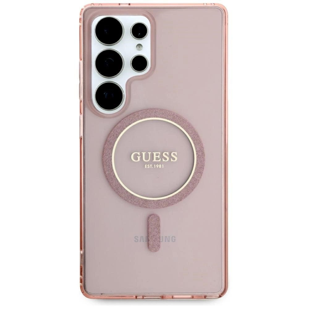 Samsung Galaxy S25 Ultra – Guess Glitter Circle Classic Logo MagSafe dėklas - Rožinis 2