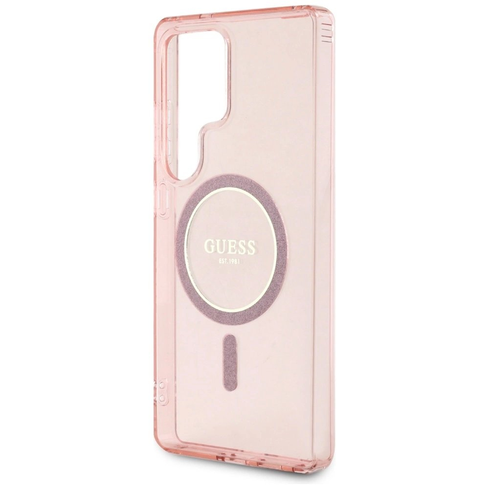 Samsung Galaxy S25 Ultra – Guess Glitter Circle Classic Logo MagSafe dėklas - Rožinis 5