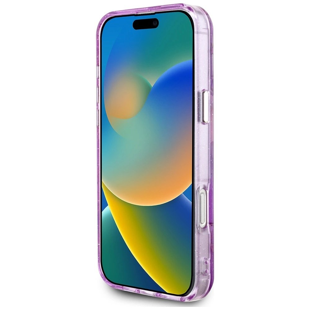 Guess Glitter Flowers Triangle Buttons MagSafe Dėklas skirtas iPhone 16 Pro Max Violetinis 4