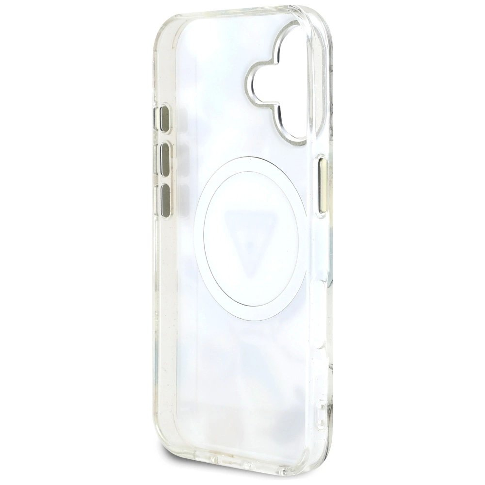 Guess Glitter Flowers Triangle Buttons MagSafe Dėklas skirtas iPhone 16 Baltas 6 Guess Glitter Flowers Triangle Buttons MagSafe Dėklas skirtas iPhone 16 Baltas 6