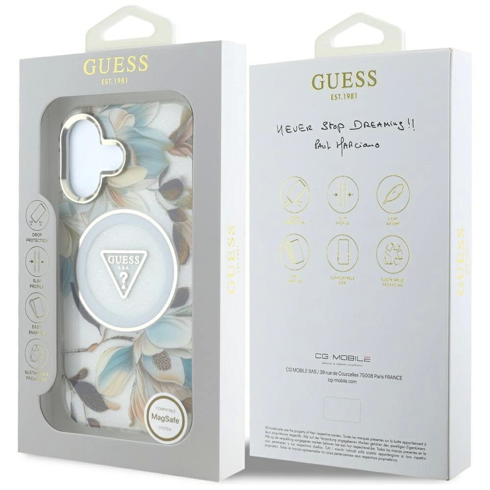Guess Glitter Flowers Triangle Buttons MagSafe Dėklas skirtas iPhone 16 Baltas 7 Guess Glitter Flowers Triangle Buttons MagSafe Dėklas skirtas iPhone 16 Baltas 7