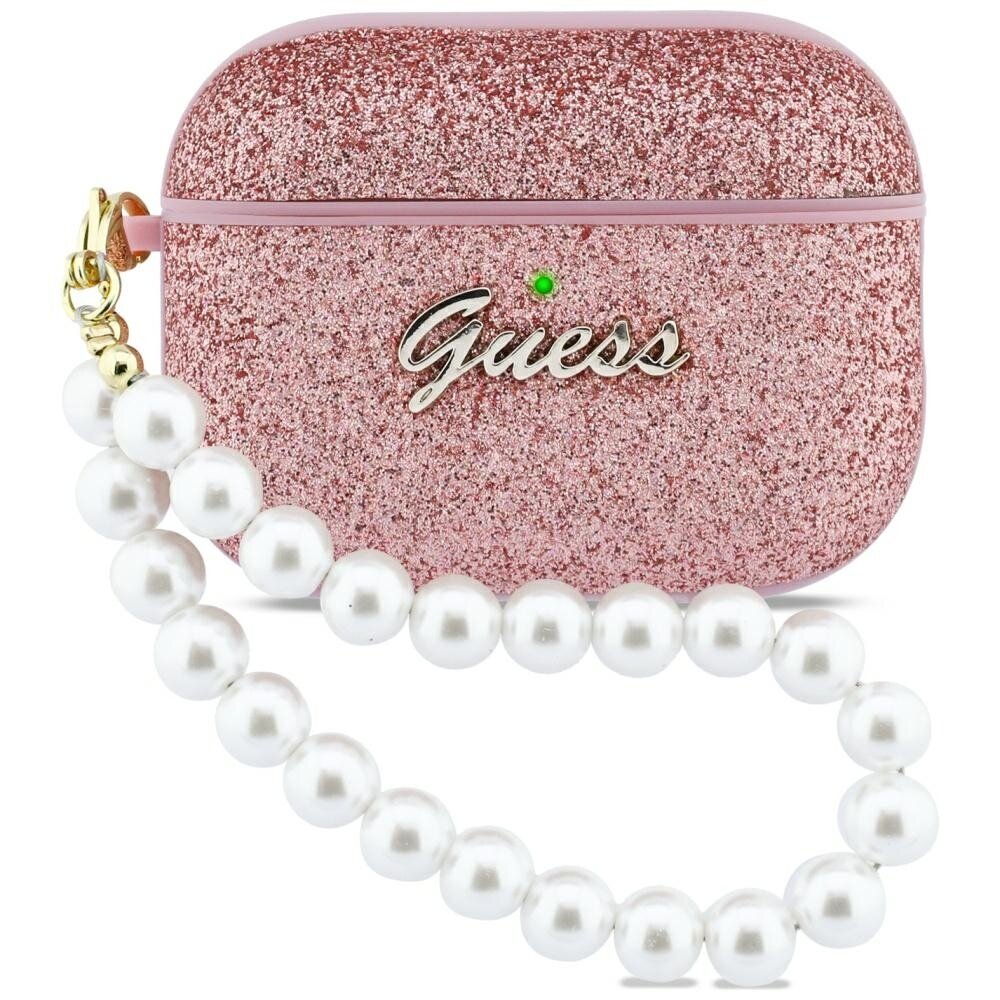 AirPods Pro 3 Guess Glitter Pearl Strap dėklas – rožinis AirPods Pro 3 Guess Glitter Pearl Strap dėklas – rožinis