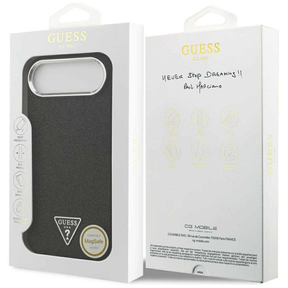 iPhone Air Guess Glitter Triangle Logo MagSafe dėklas – juodas 7