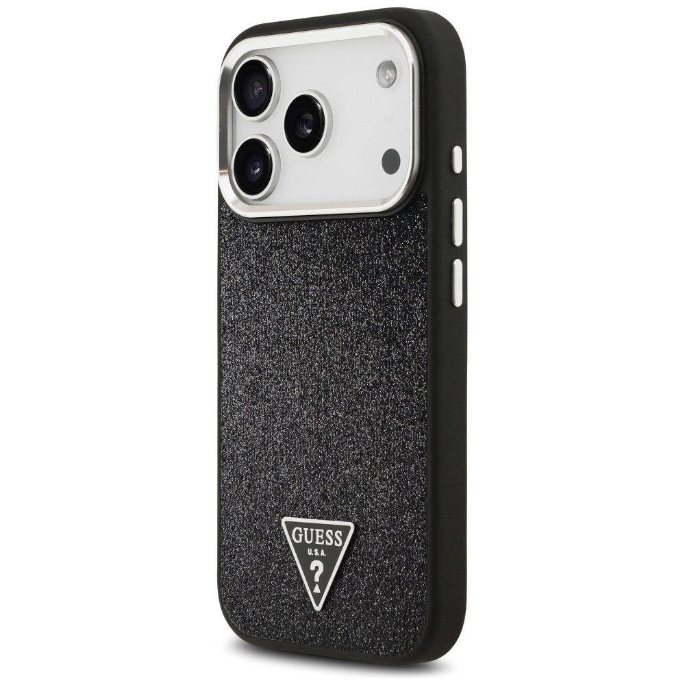 iPhone 17 Pro dėklas Guess Glitter Triangle Logo, MagSafe – juodas 1