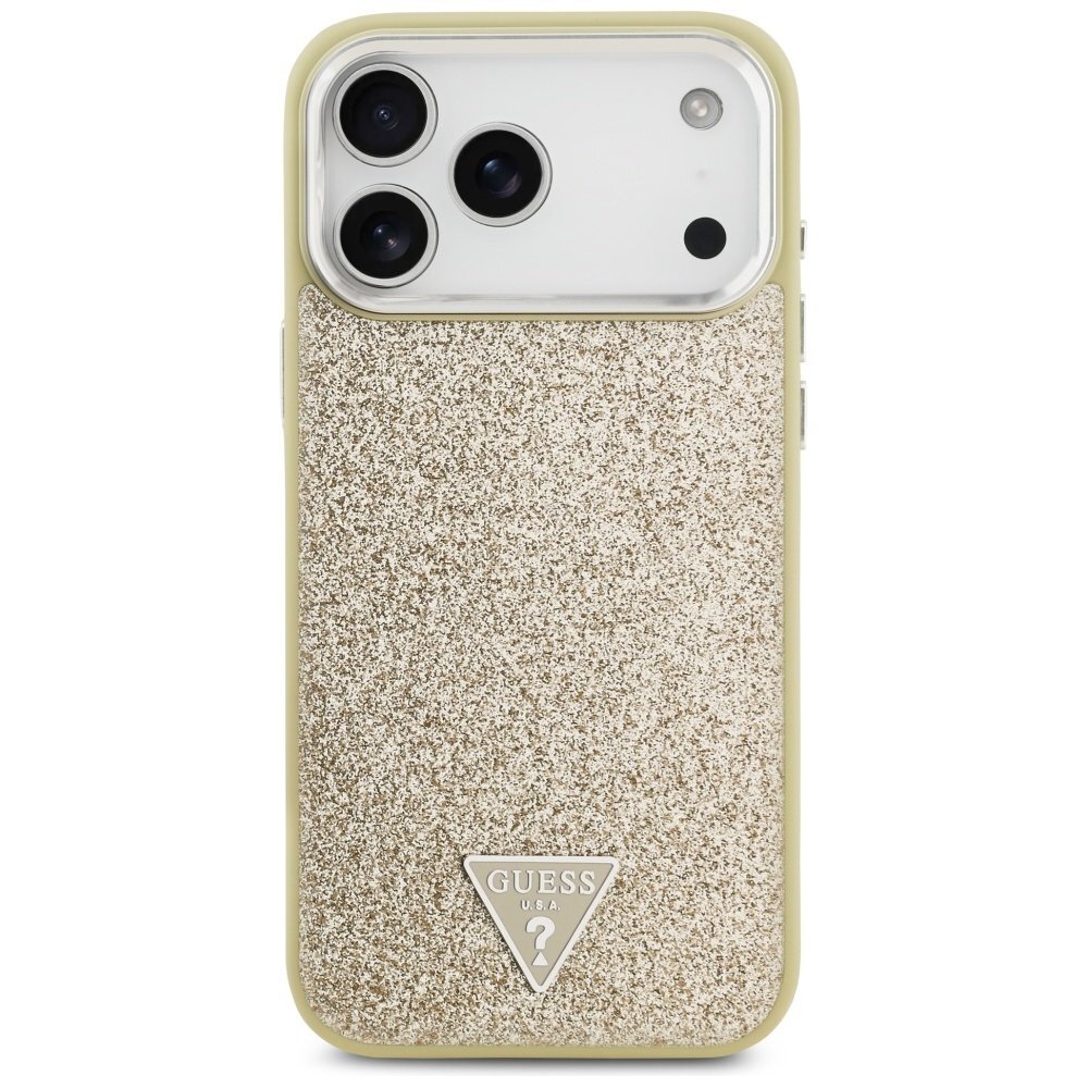 iPhone 17 Pro Max Guess Glitter Triangle Logo MagSafe dėklas – auksinis 2 iPhone 17 Pro Max Guess Glitter Triangle Logo MagSafe dėklas – auksinis 2