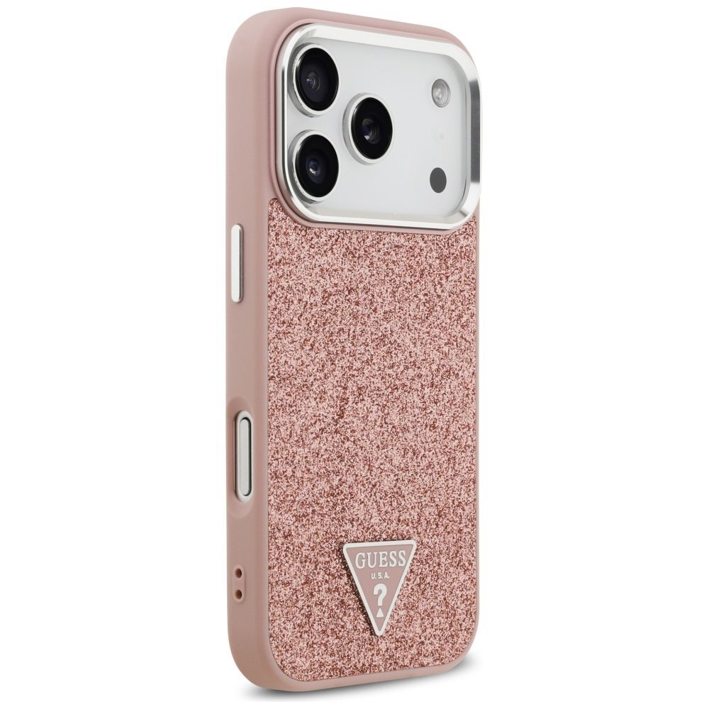 iPhone 17 Pro Guess Glitter Triangle Logo MagSafe dėklas – rožinis 3 iPhone 17 Pro Guess Glitter Triangle Logo MagSafe dėklas – rožinis 3