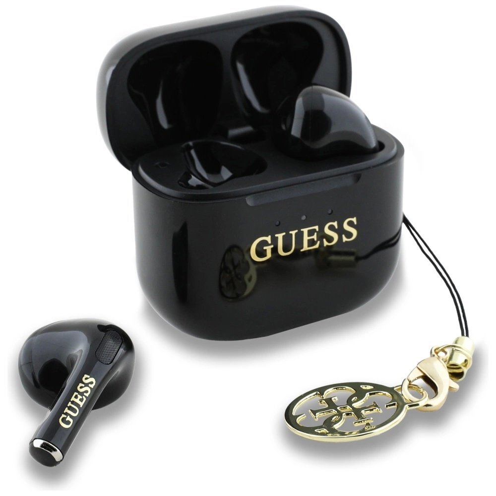 Belaidės ausinės Guess Glossy Effect Printed Classic Logo & Charm TWS – juodos 1