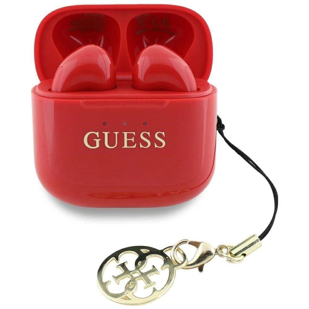 Belaidės ausinės Guess Glossy Effect Printed Classic Logo & Charm TWS – raudonos Belaidės ausinės Guess Glossy Effect Printed Classic Logo & Charm TWS – raudonos